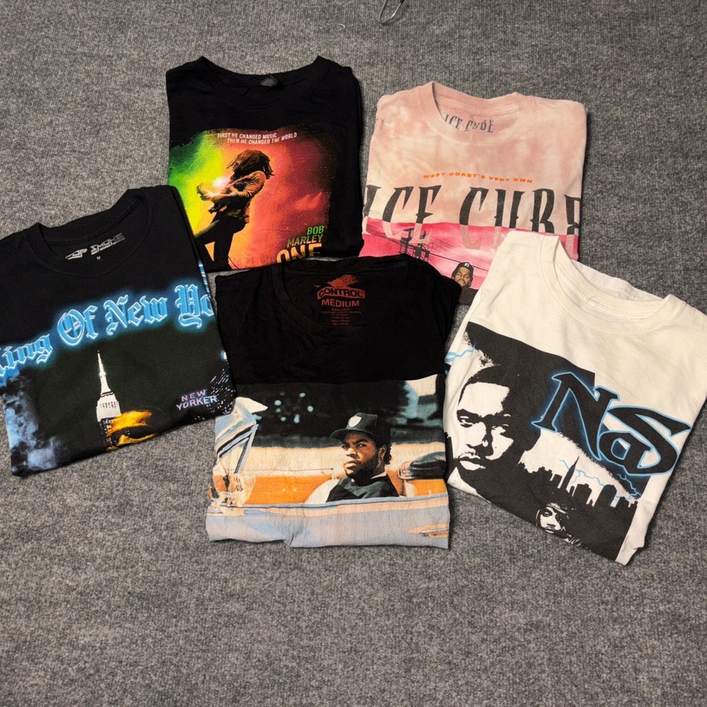 Bands graphic T-Shirt Lot Mens Medium Nas Ice Cube Bob Marley Pop Smoke Hip Hop
